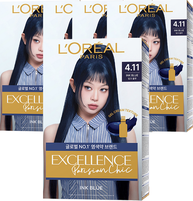 로레알파리 엑셀랑스 파리지앵 시크 라이트닝 톤업 염모제, 4.11호 잉크블루, 5개