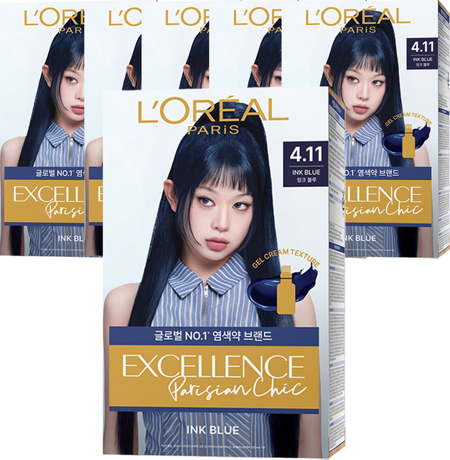 로레알파리 엑셀랑스 파리지앵 시크 라이트닝 톤업 염모제, 4.11호 잉크 블루, 6개