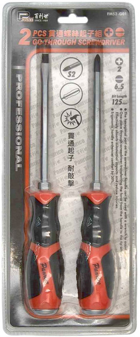 PANRICO 百利世 貫通螺絲起子2件組 S2鋼材鍛造 六角軸端加力設計 磁性處理 起子+2/6.5mm(125mm), 1組