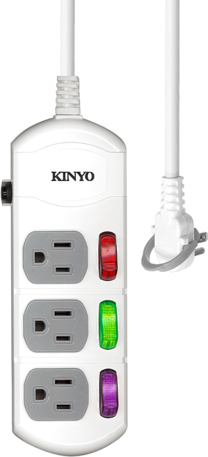 Kinyo 3開3插延長線 3孔, 1個, 2.7m, 白色