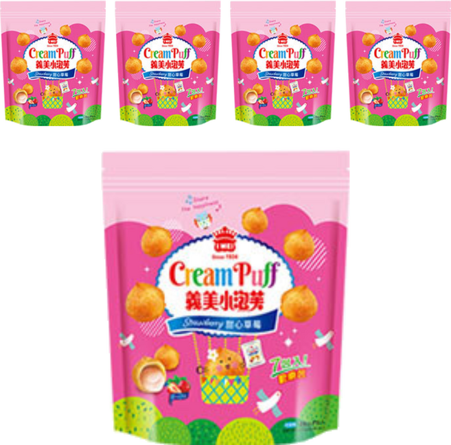 義美 小泡芙歡樂包 甜心草莓, 196g, 5袋