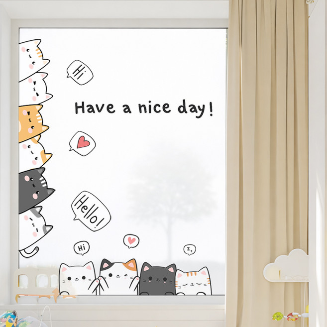 이음바이 고양이 캐릭터 도어 포인트 스티커 2p, 혼합색상