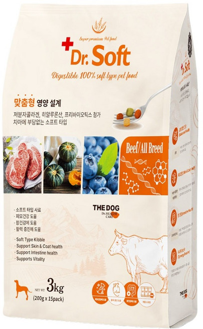 더독 강아지 전연령용 닥터 소프트 사료, 소, 3kg, 1개