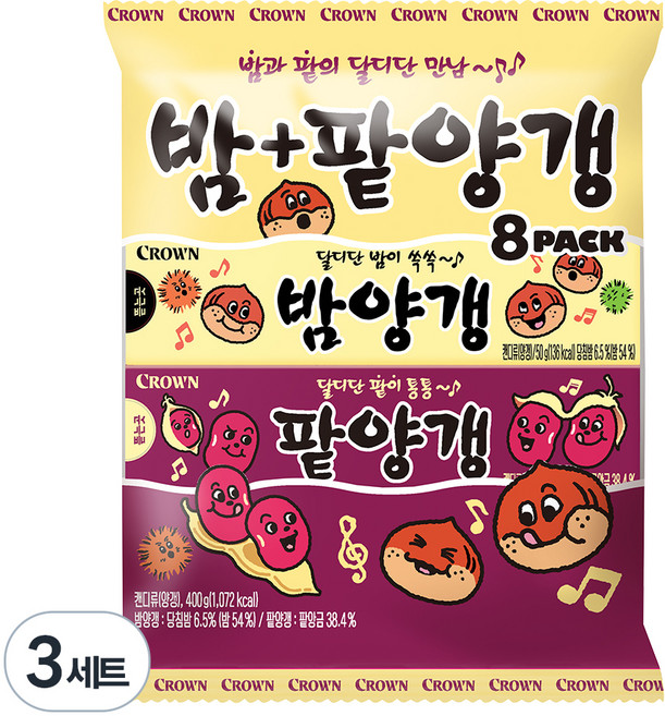크라운 밤양갱 50g x 4p + 팥양갱 50g x 4p, 400g, 3세트