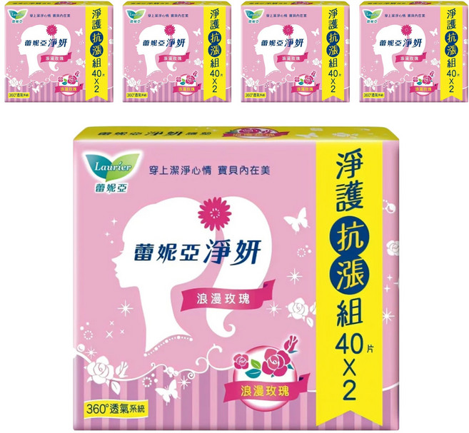 Laurier 蕾妮亞 台灣公司貨 淨妍護墊 浪漫玫瑰微香, 14cm, 80片, 5組