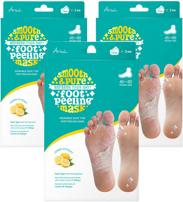 아리얼 스무스 앤 퓨어 풋 필링 마스크, 2개입, 3개, 68g