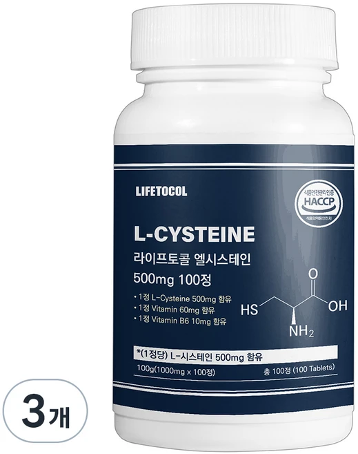 라이프토콜 엘시스테인 500mg, 100정, 3개 - 쿠팡