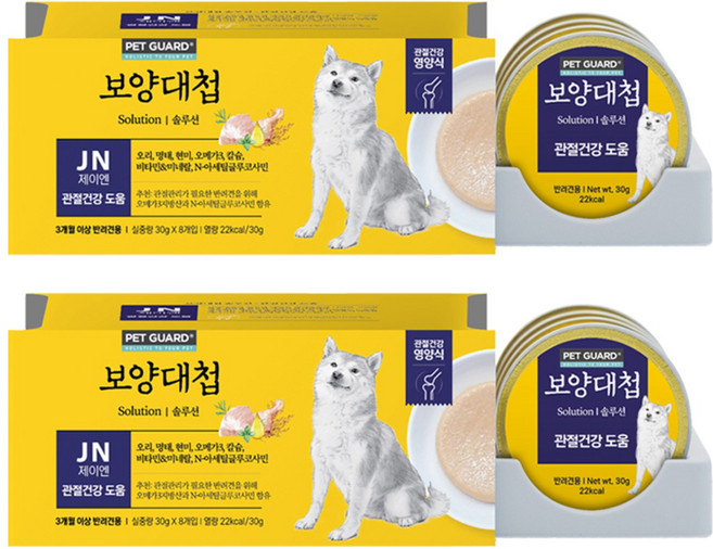 펫가드보양대첩 생후 3개월~전연령 강아지 솔루션 습식 캔 JN 관절건강 도움, 오리, 240g, 2개