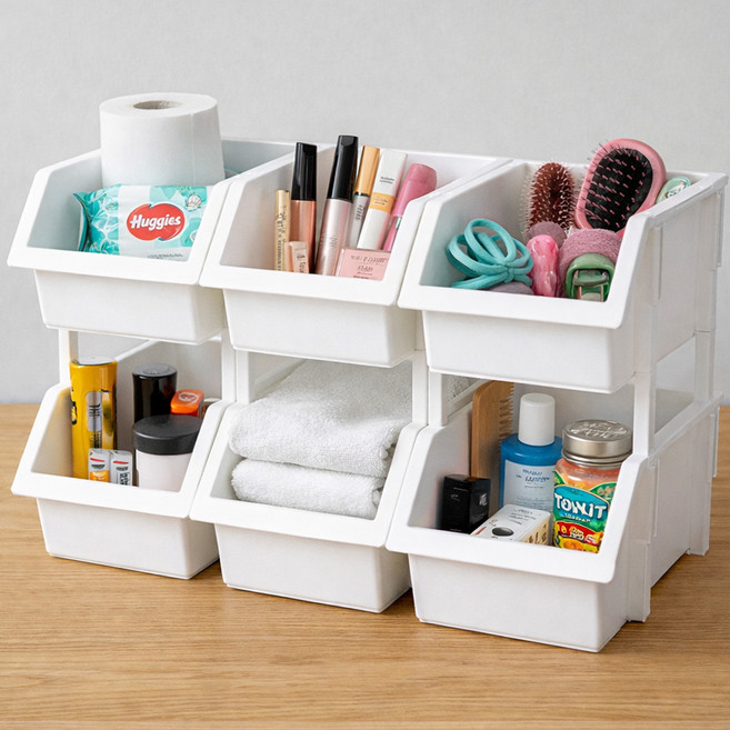 보노하우스 이유 적층형 다용도 정리함 15.5 x 23.5 x 11.2 cm, 화이트, 6개