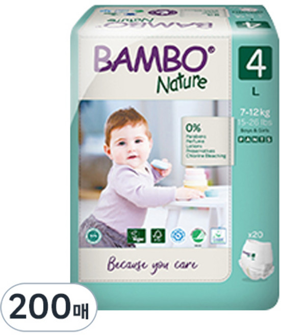 밤보네이처 그린 팬티형 기저귀, 4단계, 200매