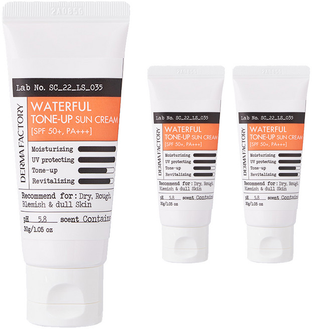더마팩토리 워터풀 톤업 선크림 SPF50+ PA+++, 30g, 3개