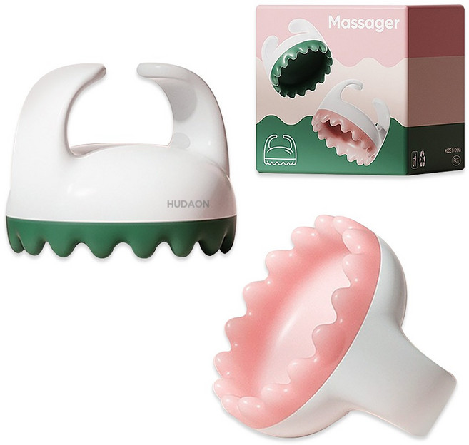 휴다온 종아리 복부 승모근 괄사 마사지기 2종 세트, 1세트, 그린, 핑크