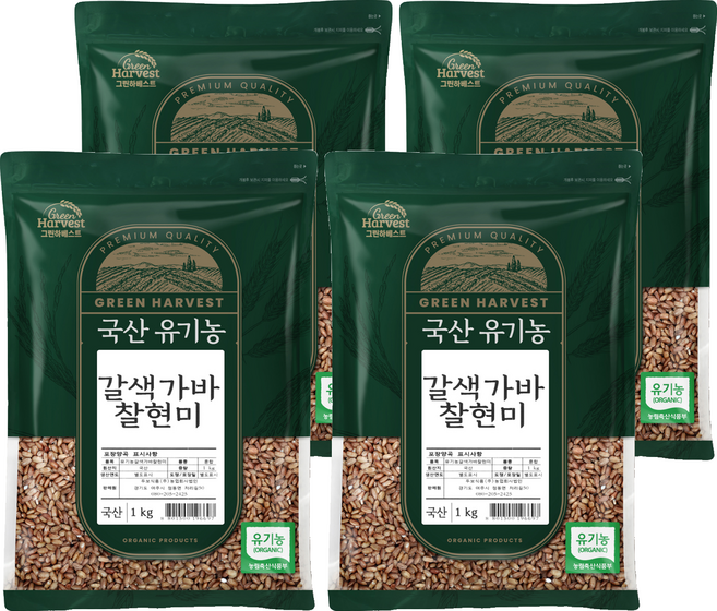 그린하베스트 국산 유기농 갈색가바 찰현미, 1kg, 4개
