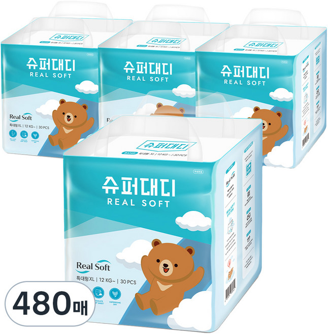 슈퍼대디 NEW 리얼소프트 밴드형 기저귀 유아용, 특대형(XL), 480매