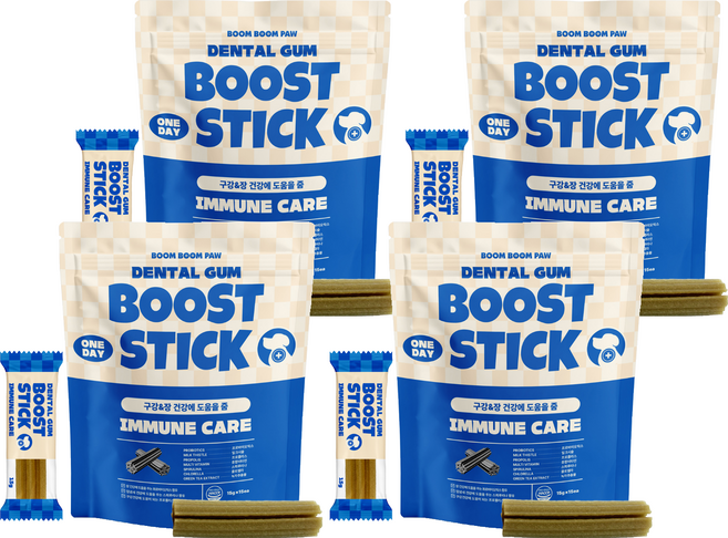 붐붐포 강아지 덴탈껌 원데이 부스트스틱, 구강 장케어, 225g, 4개