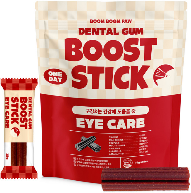 붐붐포 강아지 덴탈껌 원데이 부스트스틱, 구강 눈케어, 225g, 1개