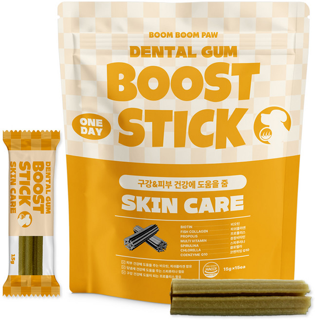 붐붐포 강아지 원데이 부스트스틱 덴탈껌, 구강 피부케어, 225g, 1개