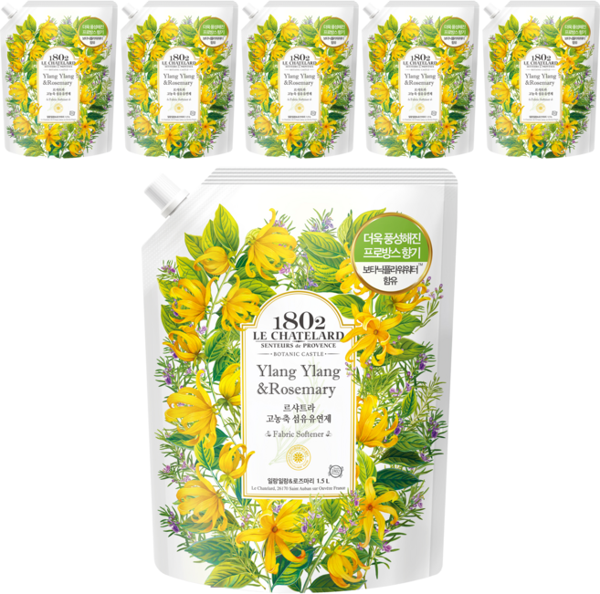 르샤트라1802 보타닉 캐슬 섬유유연제 일랑일랑 로즈마리 리필, 1.5L, 6개