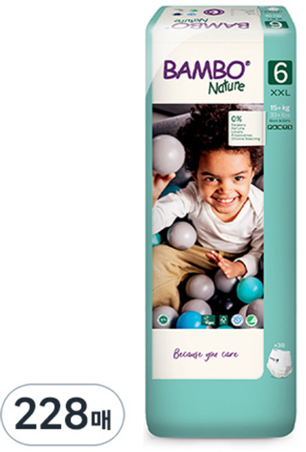 밤보네이처 대용량 팬티형 기저귀 남녀공용, 6단계, 228매