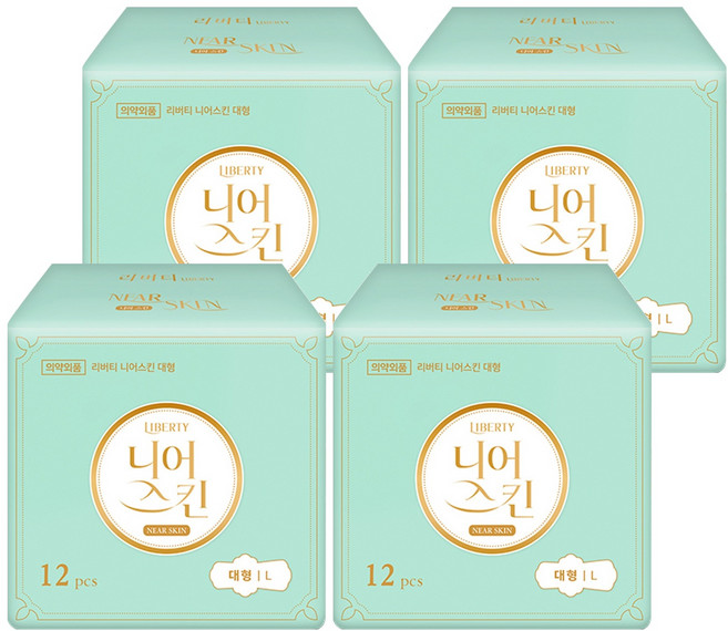 리버티 니어스킨 생리대, 대형, 12개입, 4개