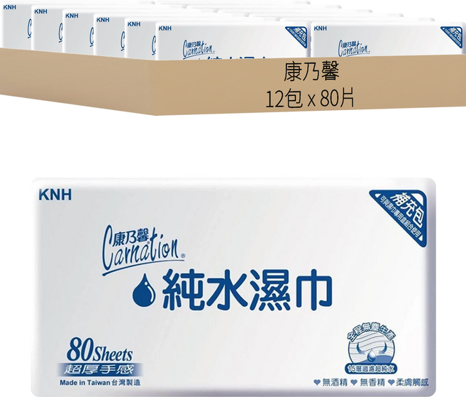 康乃馨 純水濕巾 超厚補充包, 1入, 12包
