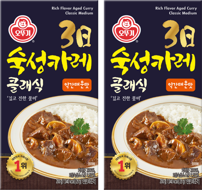 오뚜기 3일 숙성카레 클래식 고형 약간매운맛, 200g, 2개