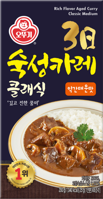 오뚜기 3일 숙성카레 클래식 고형 약간매운맛, 200g, 1개
