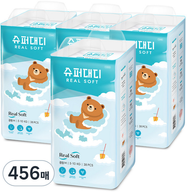 슈퍼대디 리얼소프트 밴드형 기저귀 유아용, 중형(M), 456매