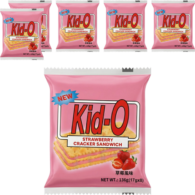 Kid-O 三明治餅乾 草莓風味, 136g, 6袋