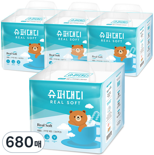 슈퍼대디 리얼소프트 밴드형 기저귀 유아용, 대형(L), 680매