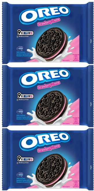 OREO 奧利奧 夾心餅乾 草莓口味 9包入, 236.25g, 3袋