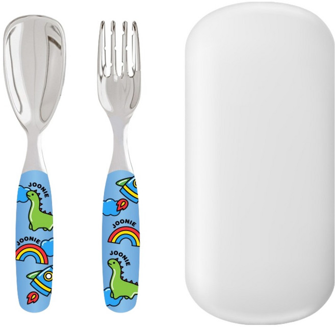 주니 유아용 올스테인레스 스푼 + 포크 + 케이스 세트, 블루, 1세트
