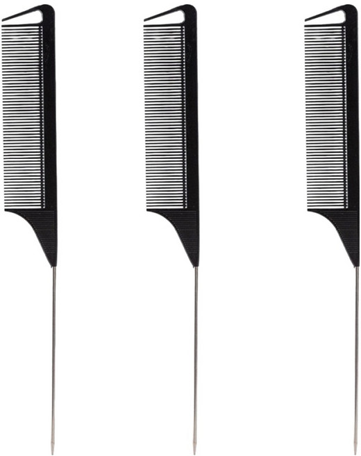 엘로브 미용실 미용 카본 꼬리빗, 3개, 블랙