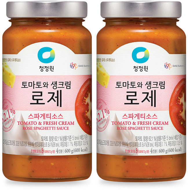 청정원 토마토와 생크림 로제 스파게티소스, 600g, 2개
