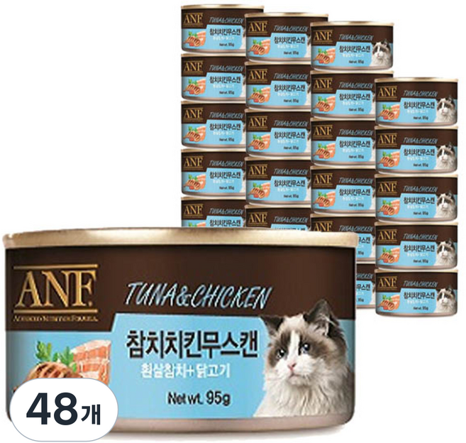 ANF 고양이 간식캔 생선, 흰살참치 + 닭고기, 95g, 48개
