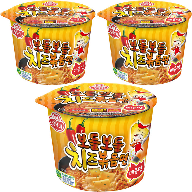 오뚜기 보들보들 치즈 볶음면 매운맛 용기 100g, 3개