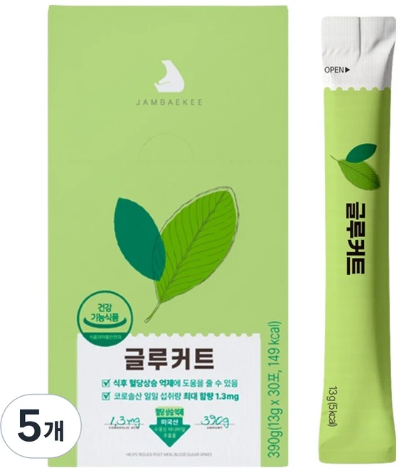 잠백이 글루커트 바나바잎 추출물 30p, 390g, 5개 - 쿠팡