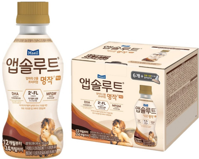 앱솔루트 엄마의 선물 프리미엄 명작 액상 12개월부터 24개월까지 240ml + 니플 세트, 6개