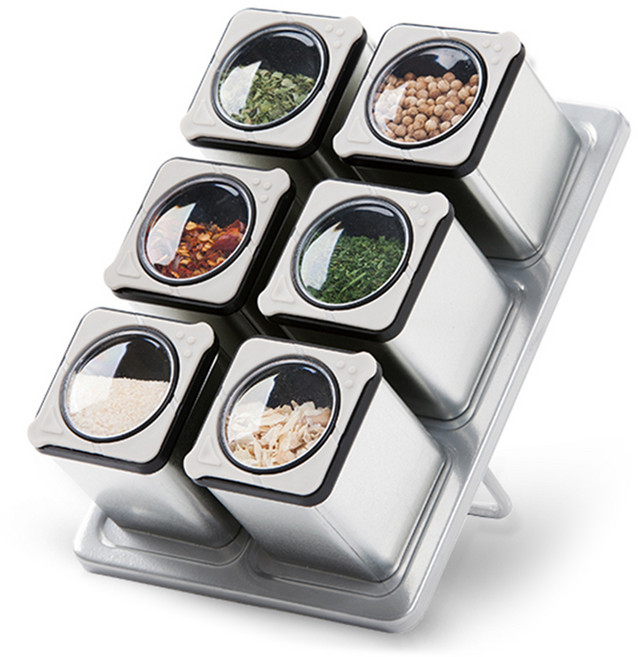 시노글라스 듀얼 자석 양념통 100ml x 6p + 받침대 세트, 1세트, 앙념통 100ml 6p + 받침대