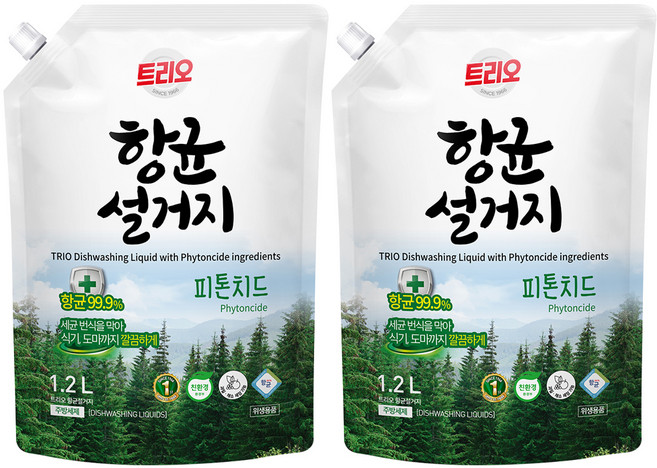 트리오 향균 설거지 리필, 1.2L, 2개