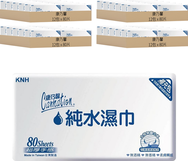 康乃馨 純水濕巾 超厚補充包, 1入, 48包