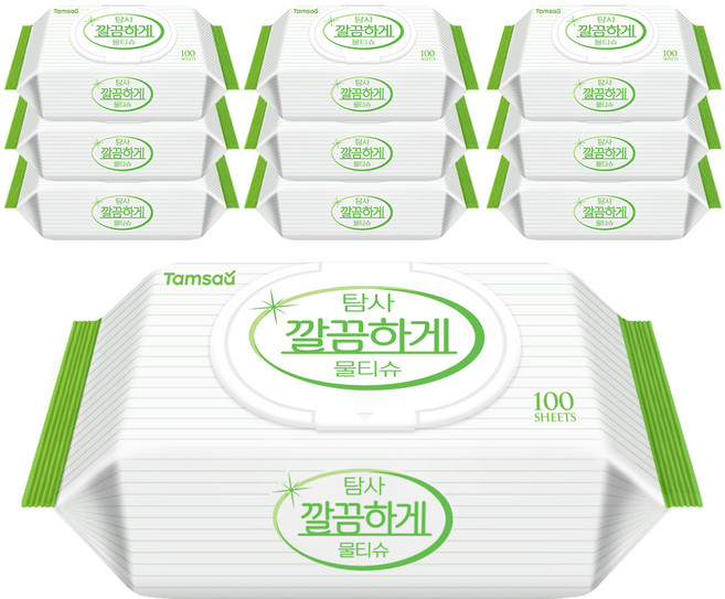 탐사 깔끔하게 다용도 물티슈 캡형 50gsm, 100매, 10개