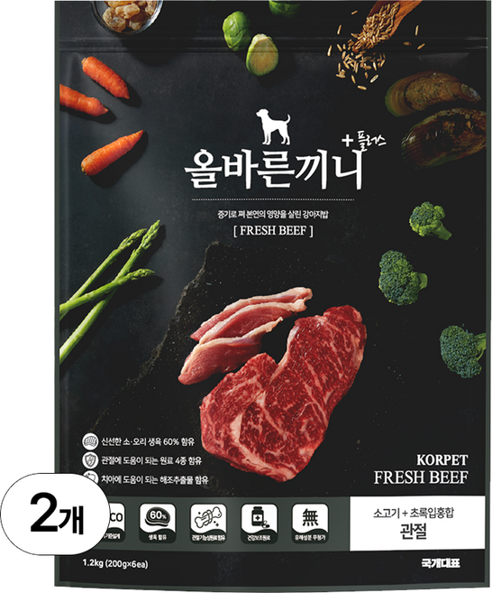 국개대표 강아지 올바른끼니 기능성 사료, 뼈/관절강화, 1.2kg, 2개