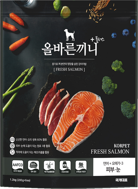 국개대표 강아지 올바른끼니 기능성 사료, 피부/피모, 1.2kg, 1개