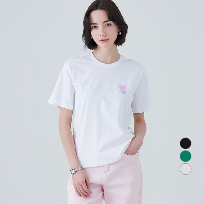 ELLE PARIS 여성용 통기성 Heart Paris 반팔 티셔츠