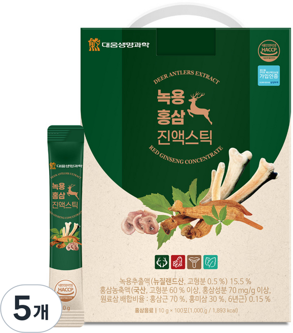 대웅생명과학 녹용홍삼 진액스틱 100p, 1kg, 5개