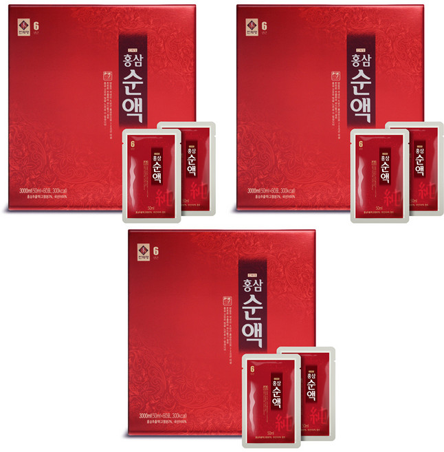 천제명홍삼 홍삼 순액 60포 + 쇼핑백, 50ml, 3개