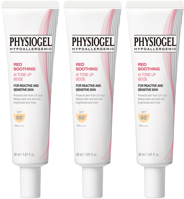 피지오겔 레드 수딩 AI 톤업 베이지 선스크린 SPF50+ PA++++, 30ml, 3개