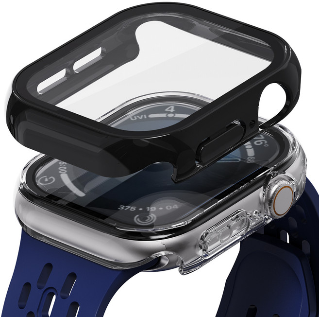 칸탐 애플워치 풀커버 케이스 2종 세트, 투명, 블랙, 1세트
