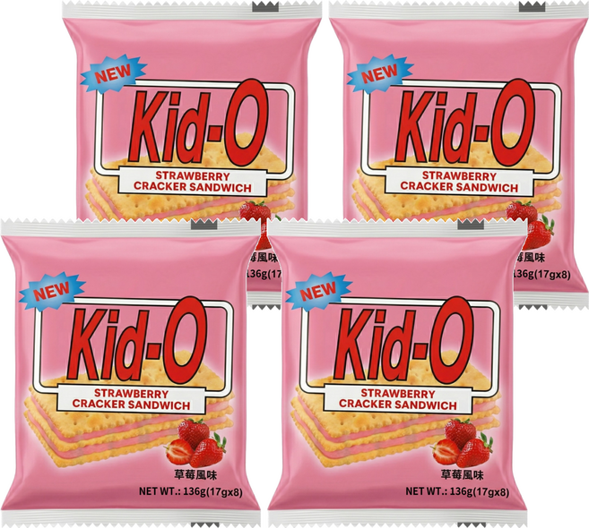 Kid-O 三明治餅乾 草莓風味, 136g, 4袋